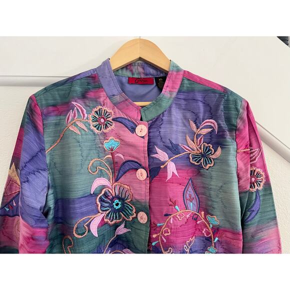 Carina Floral Embroidered Button Down Jacket Womens XL Fairy Cottagecore Rainbow - Picture 15 of 16
